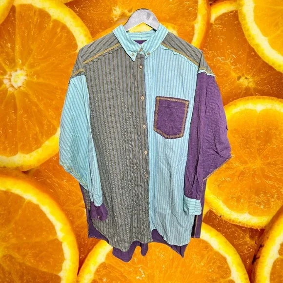 Intimately Free People Patchwork Button Down Shirt Striped‎ Plaid M - Picture 2 of 10